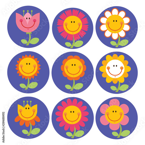 Vector flowers emoticon setfor banner, card, label, poster, promotion, web site, online shopping, advertising.