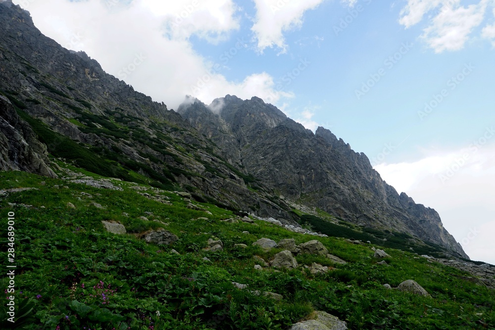 A beautiful landscape with rocky mountain  in High Tatry, Slovakia. The High Tatras Mountains in summer.