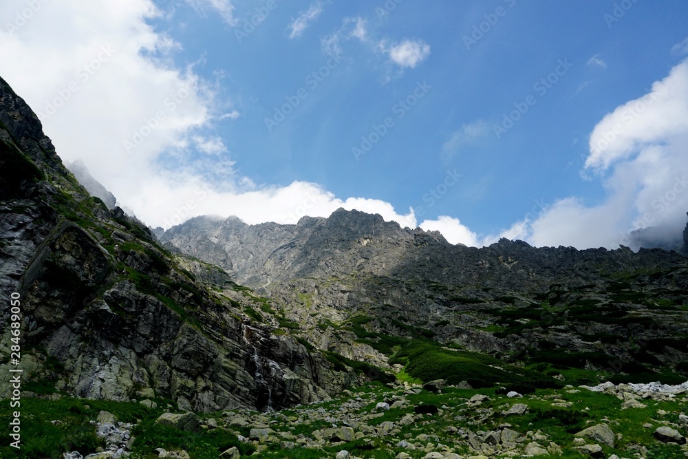Obraz premium A beautiful landscape with rocky mountain in High Tatry, Slovakia. The High Tatras Mountains in summer