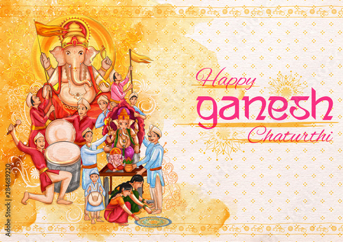 illustration of Indian people celebrating Lord Ganpati background for Ganesh Chaturthi festival of India
