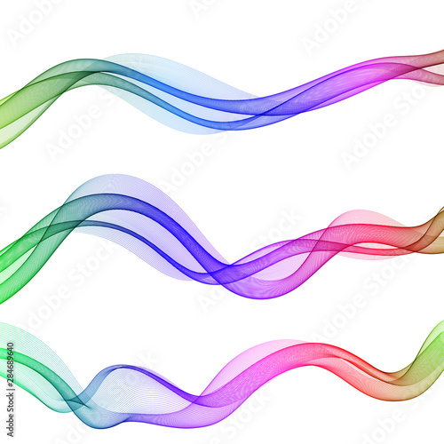 Set of colored wavy elegant waves on a white background
