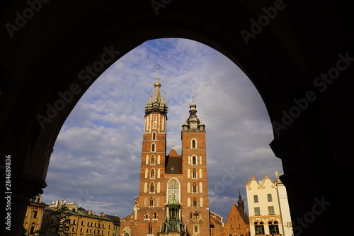 Old town of Blair, view from below. market square in Krakow. cobblestones and old houses, romantic walks. copy space