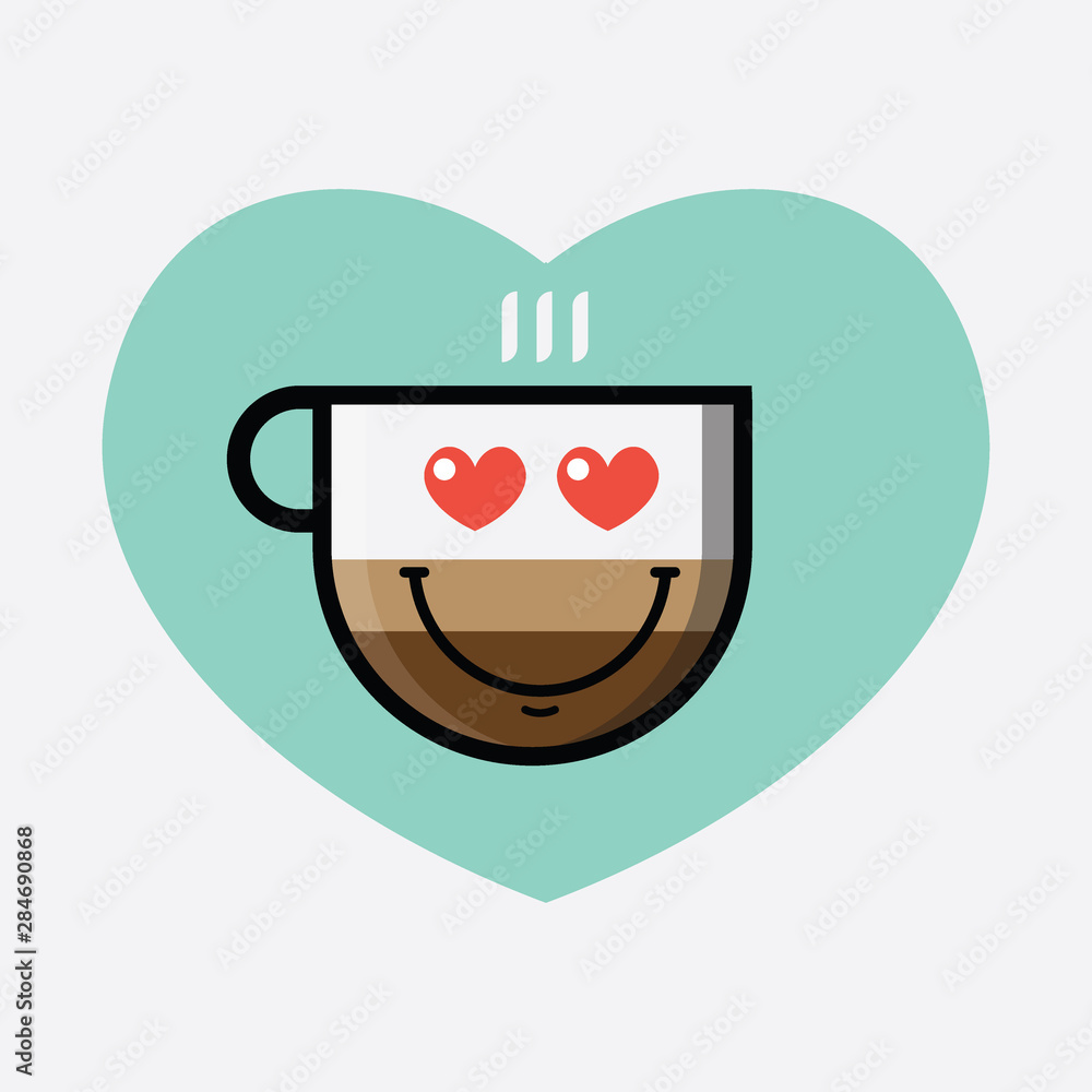 Set of coffee cup emoticons. Collection with different expressions. Flat design. Avatars,cards,stickers,sites,calendars. Vector illustration