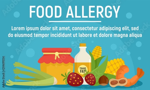 Natural food allergy concept banner. Flat illustration of natural food allergy vector concept banner for web design