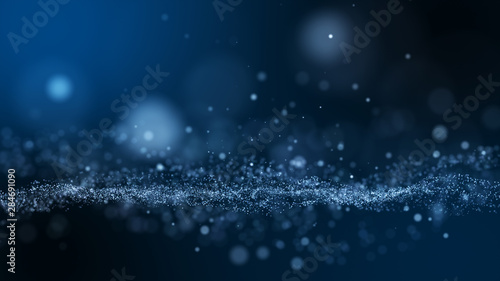 Dark blue and glow dust particle abstract background.