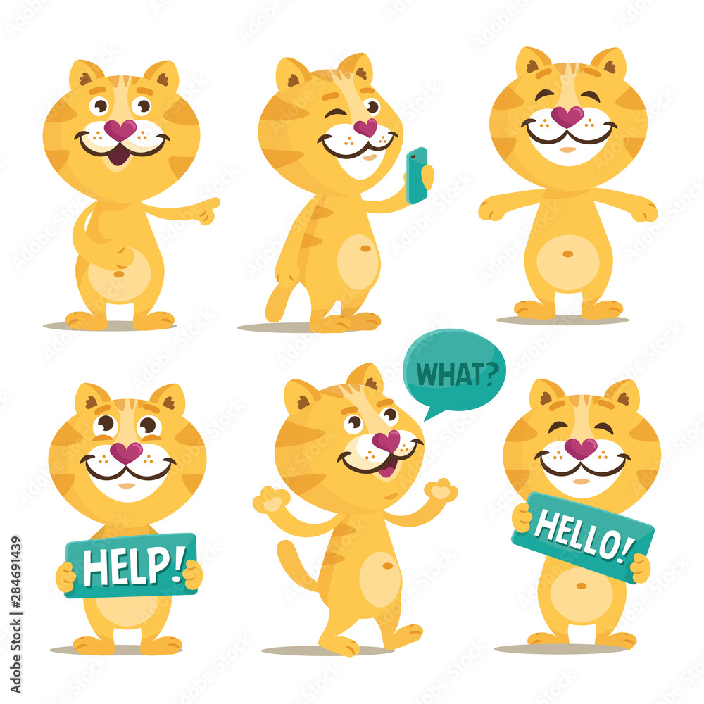 Collection of cute cartoon cat. Kitty Everyday Activities Set Collection of cute cartoon cat. Kitty Everyday Activities Set
