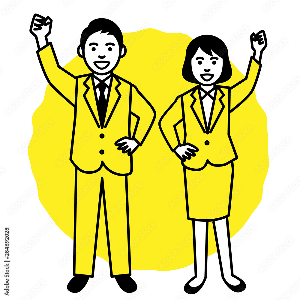 Business man and woman with round frame on white background. Vector illustration. Business man and woman with round frame on white background. Vector illustration.