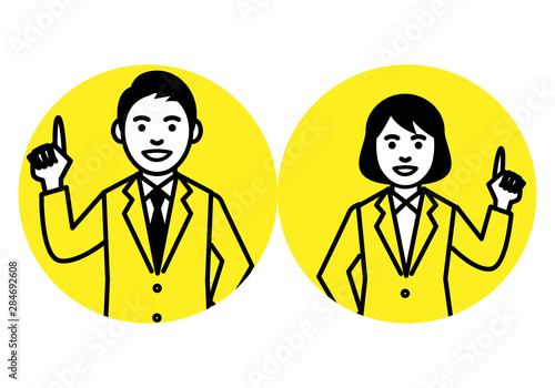Business man and woman in round framen on white background. Vector illustration. photo