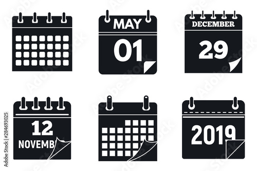 Calendar page icons set. Simple set of calendar page vector icons for web design on white background