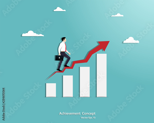 Businessman walking up on red arrow