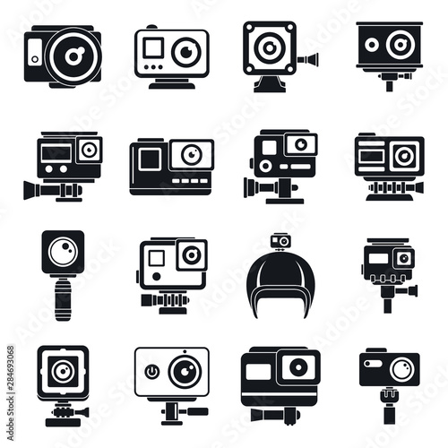 Modern action camera icons set. Simple set of modern action camera vector icons for web design on white background