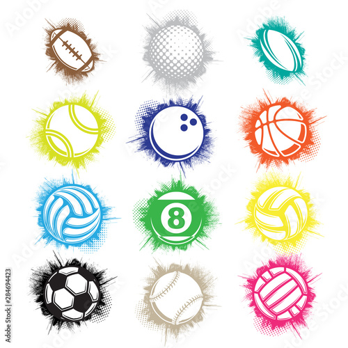 Set of different color sport balls isolated on white background