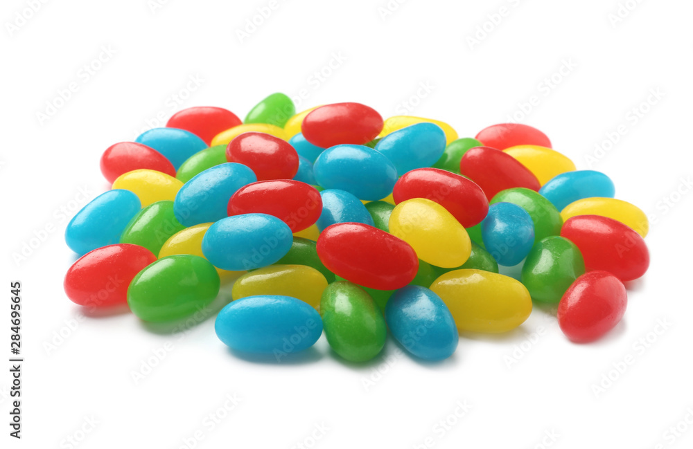 Pile of tasty bright jelly beans isolated on white Pile of tasty bright jelly beans isolated on white