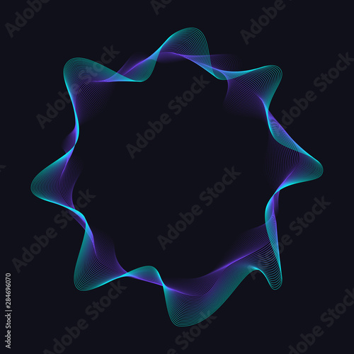 Modern banner with radial vignettes. Dynamic moving gradient on dark background with place for text. Abstract circular pattern moving flow. Optical art, vector design elements.