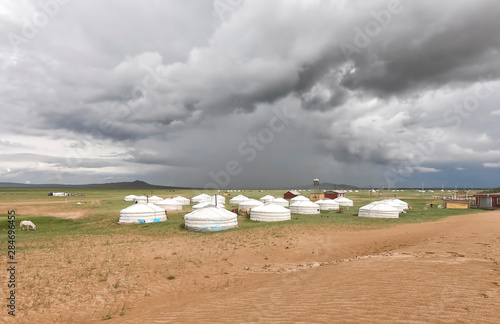 Mongolian Gers at the Bayan Gobi Sand Dunes, Mongolia photo