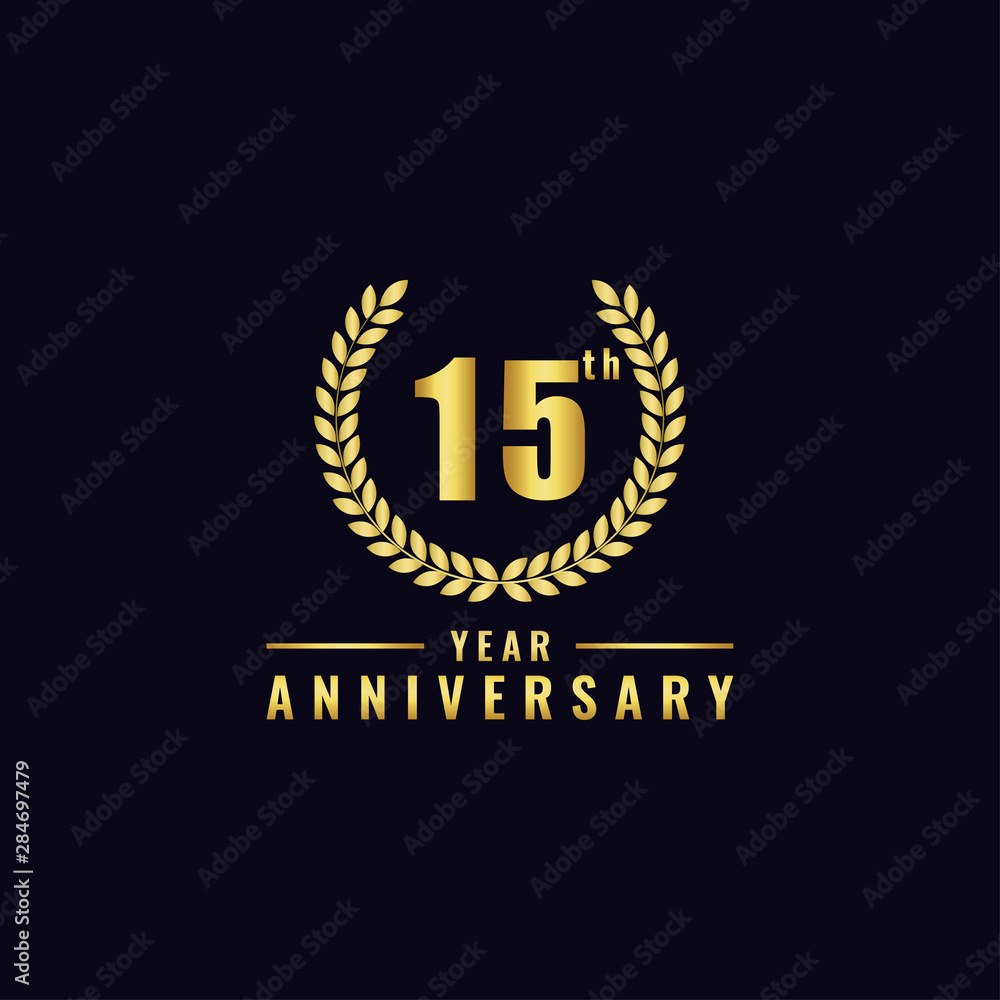 Vector illustration of a birthday logo number 15 with gold color, can be used as a logo for birthdays, leaflets and corporate birthday brochures. - Vector Vector illustration of a birthday logo number 15 with gold color, can be used as a logo for birthdays, leaflets and corporate birthday brochures. - Vector