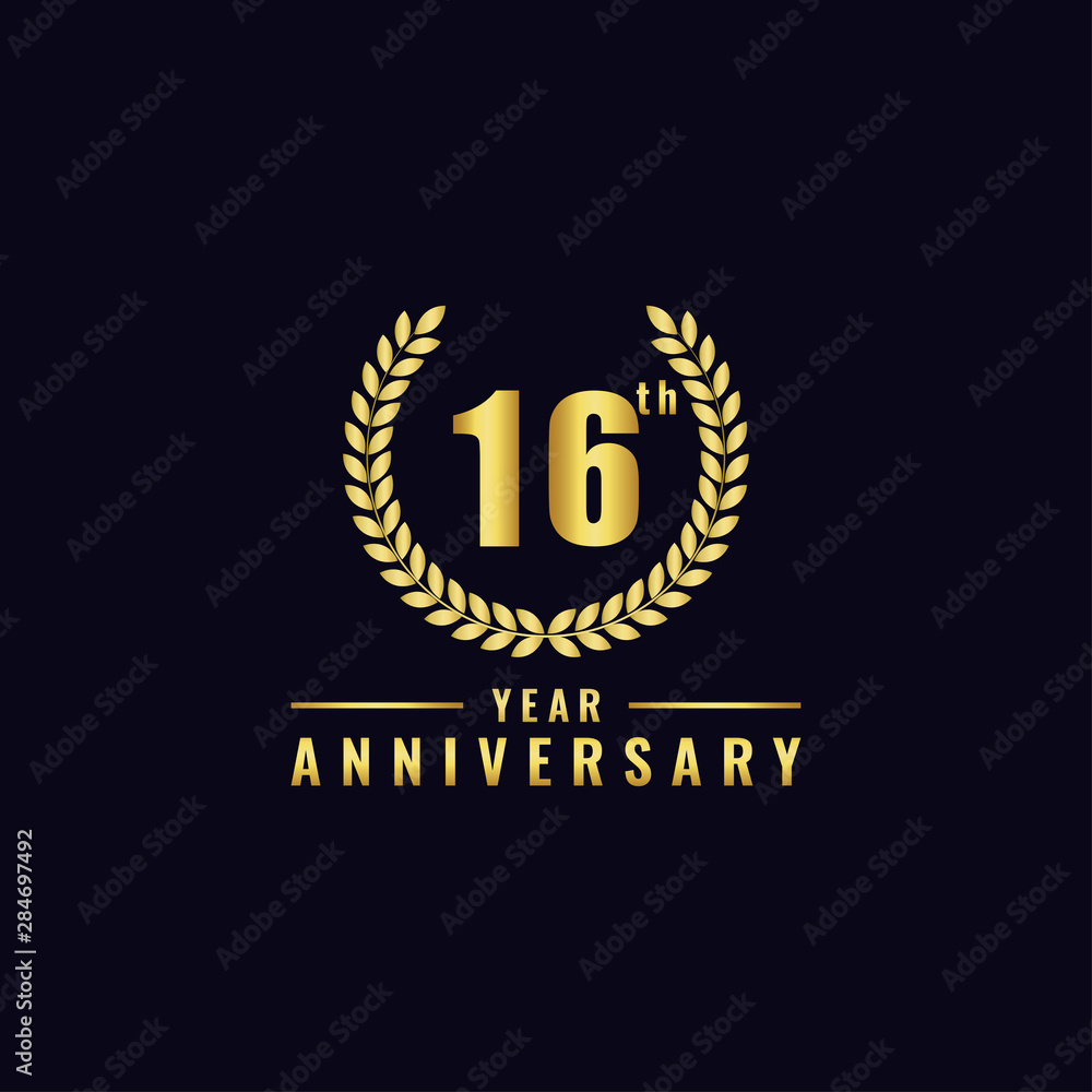 Vector illustration of a birthday logo number 16 with gold color, can be used as a logo for birthdays, leaflets and corporate birthday brochures. - Vector Vector illustration of a birthday logo number 16 with gold color, can be used as a logo for birthdays, leaflets and corporate birthday brochures. - Vector