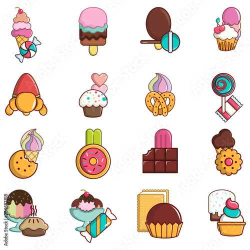 Sweet tooth icons set. Cartoon set of 16 sweet tooth vector icons for web isolated on white background