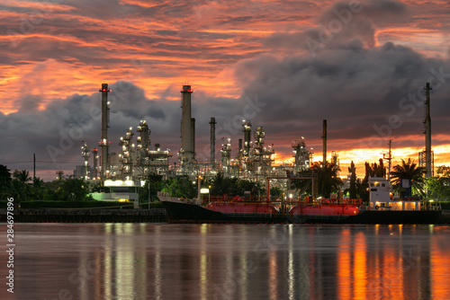 oil and gas refinery petrochemical factory at night, petroleum and chemical plant