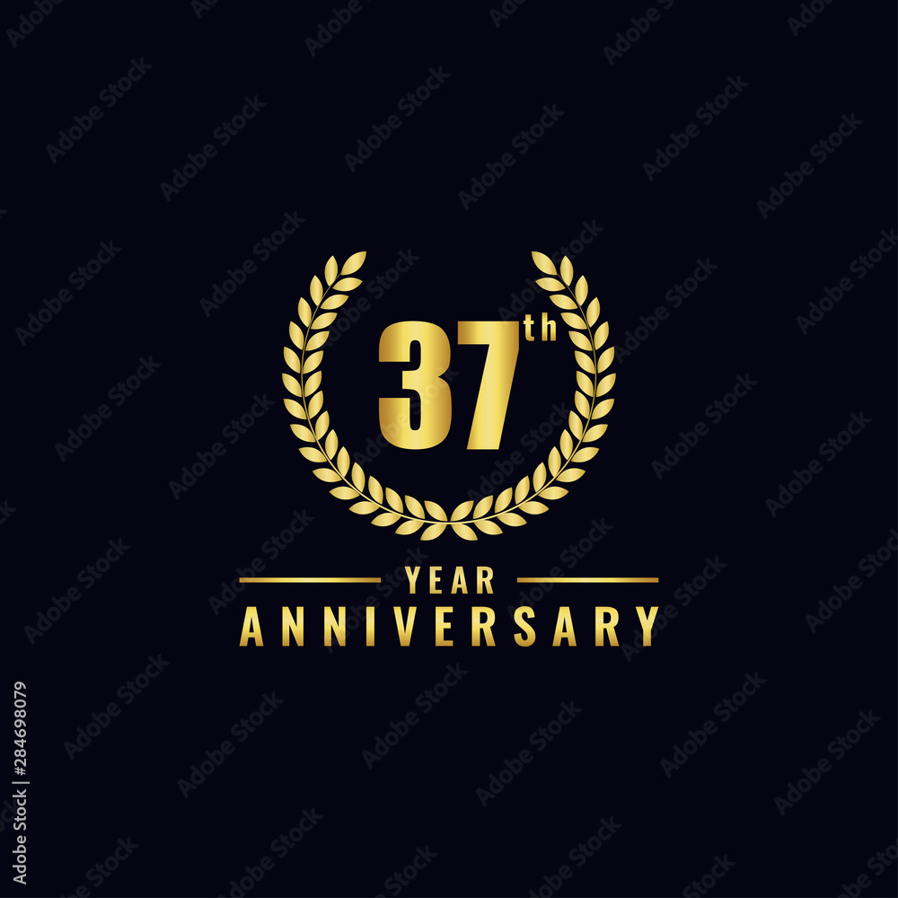 Vector illustration of a birthday logo number 37 with gold color, can be used as a logo for birthdays, leaflets and corporate birthday brochures. - Vector Vector illustration of a birthday logo number 37 with gold color, can be used as a logo for birthdays, leaflets and corporate birthday brochures. - Vector