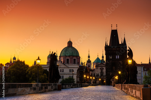 Charles Bridge at sunrise in Prague, Czech Republic. Famous travel destination