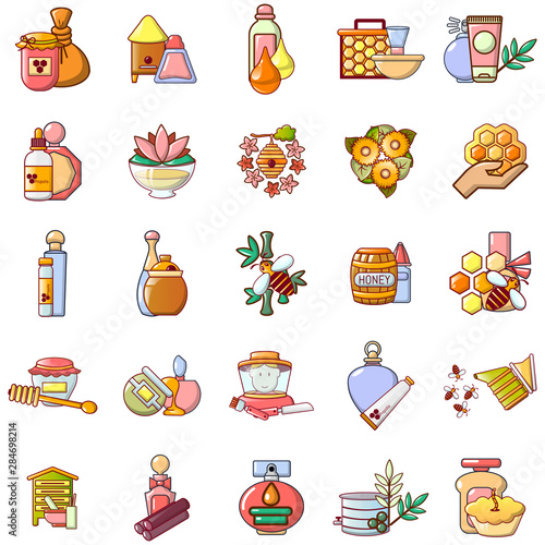 Honey icons set. Cartoon set of 25 honey vector icons for web isolated on white background