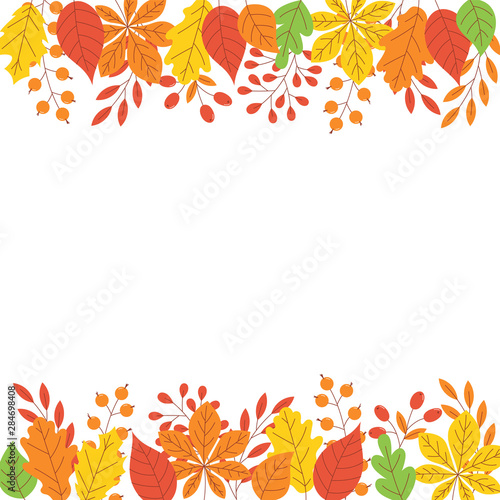 Autumn leaf border with copy space - simple flat abstract tree colorful foliage frame for fall seasonal design.