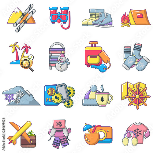 Recreational activity icons set. Cartoon set of 16 recreational activity vector icons for web isolated on white background