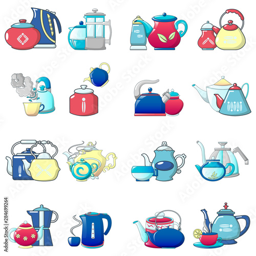 Teakettle icons set. Cartoon set of 16 teakettle vector icons for web isolated on white background