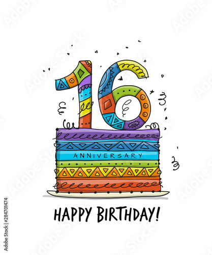 16th anniversary celebration. Greeting card template