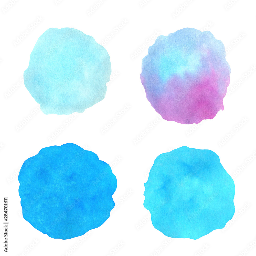 Color watercolor set. Watercolour splash stain on transparent background isolated on white.