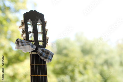 guitar in a bow tie on a background of nature. melodies of summer