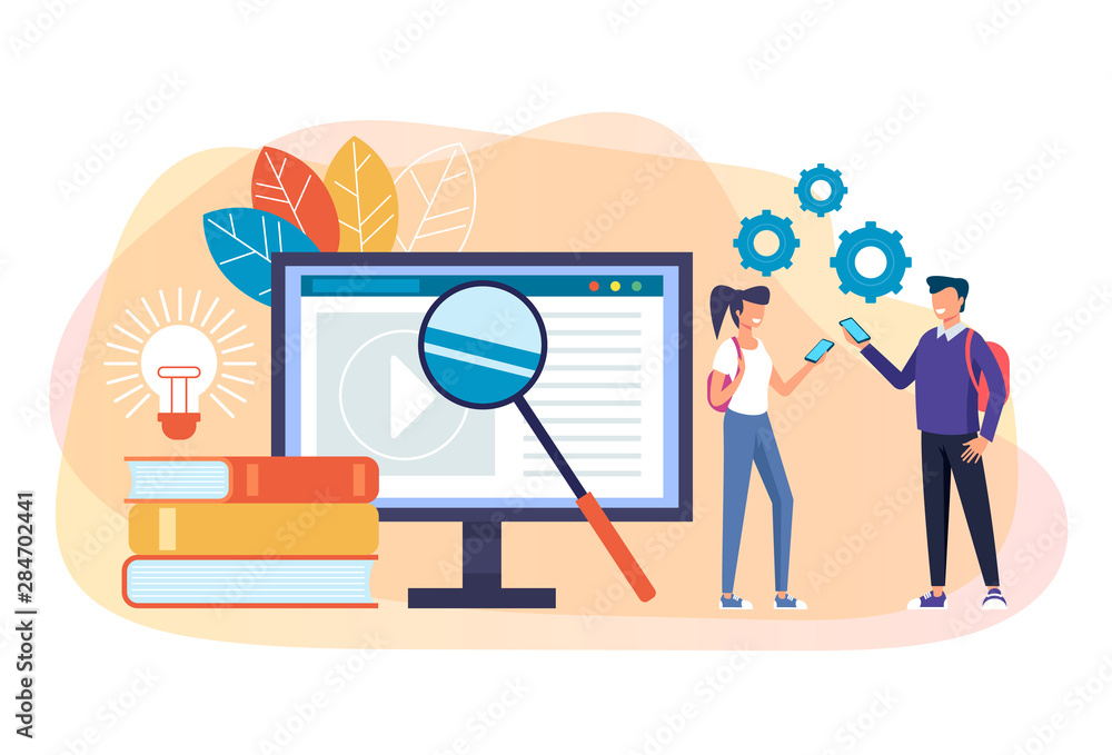 Vetor de Online education concept. Vector flat cartoon graphic design ...