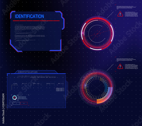Abstract technology communication design innovation concept background.Vector abstract graphic design.Warning frame. Abstract tech design Blue and red futuristic frame in modern HUD style background.