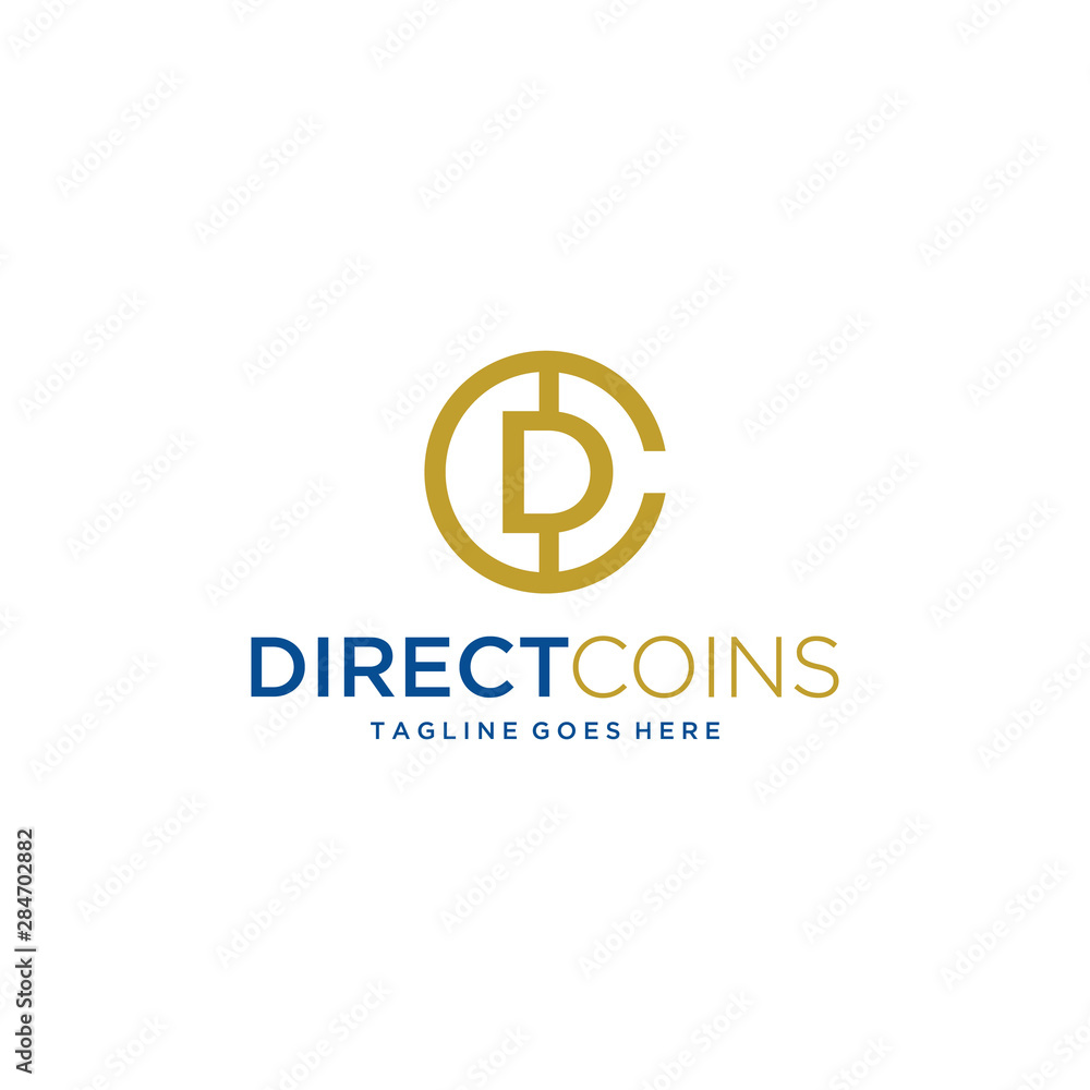 Illustration abstract letters DC or CD sign are combined into a form of bitcoin money logo design