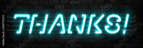 Vector realistic isolated neon sign of Thanks typography logo for template decoration and layout covering on the wall background.