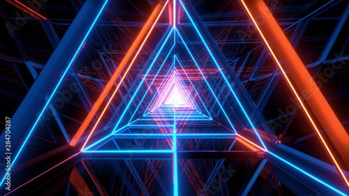abstract glowing blue orange triangle wireframe background walpaper 3d rendering photo