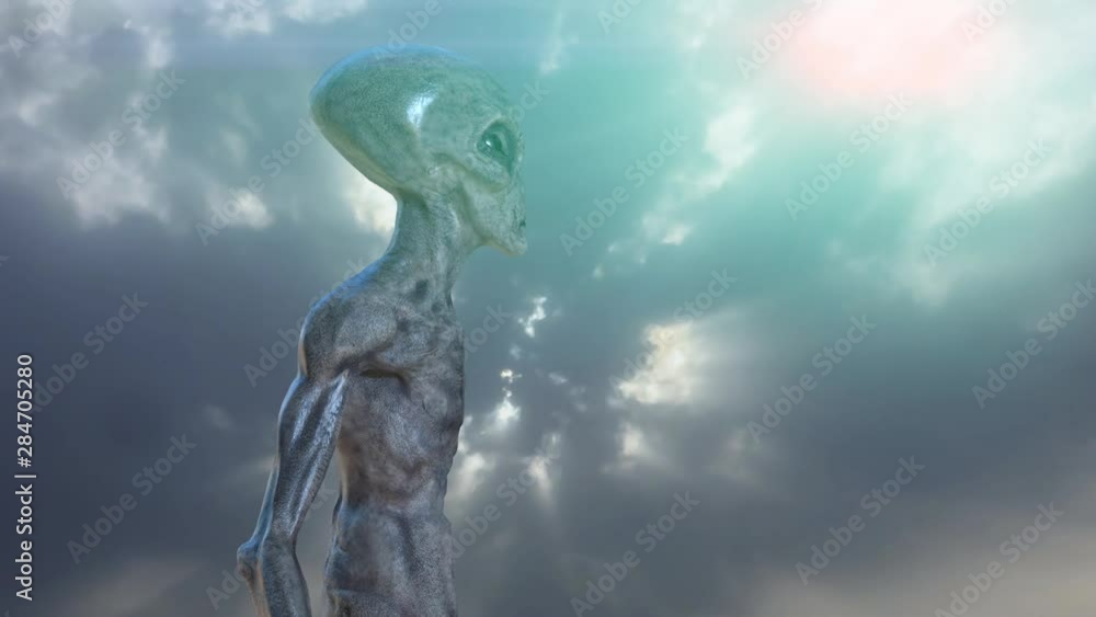 gray alien on dark background. 3d render gray alien on dark background. 3d render