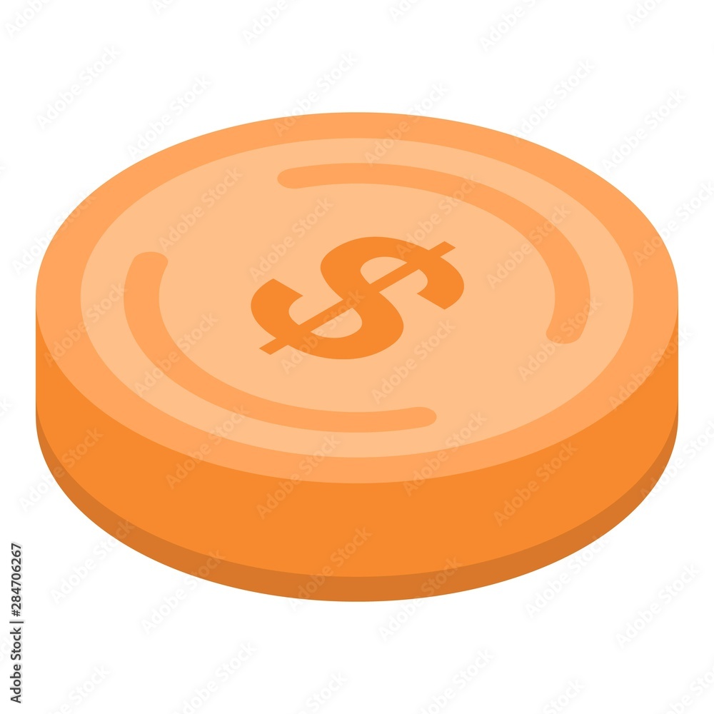 Dollar coin icon. Isometric of dollar coin vector icon for web design isolated on white background Dollar coin icon. Isometric of dollar coin vector icon for web design isolated on white background