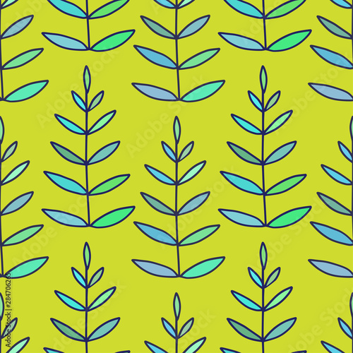 Leaves seamless pattern. Green background. Tropical modern pattern. Autumnal print for wrapping, textile, wallpaper design.