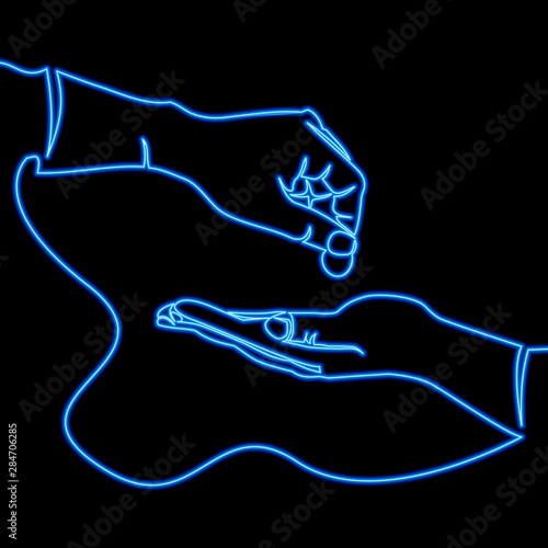One line drawing Charity Donation neon concept