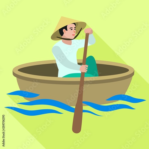 Vietnam man in boat icon. Flat illustration of Vietnam man in boat vector icon for web design