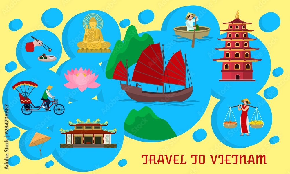 Vietnam landmark concept banner. Flat illustration of Vietnam landmark vector concept banner for web design