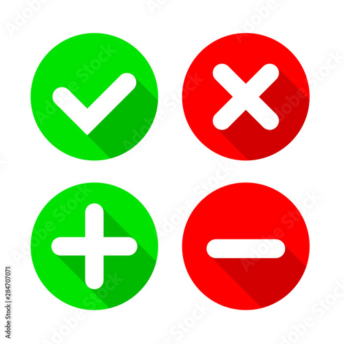 Check Mark and Cross Icon isolated on white background. Green and Red symbol flat style for your web site design and logo, app, UI. Vector illustration