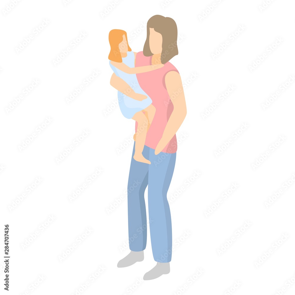Mother kid girl icon. Isometric of mother kid girl vector icon for web design isolated on white background Mother kid girl icon. Isometric of mother kid girl vector icon for web design isolated on white background