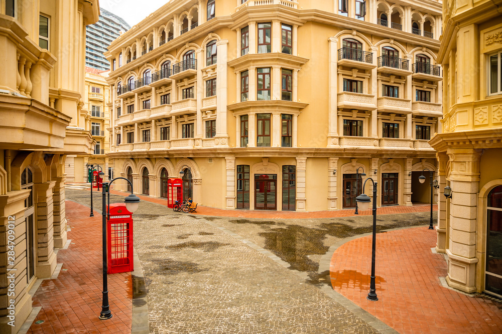 Fototapeta premium Empty abandoned european quarter look like London in Sanya, Hainan, China