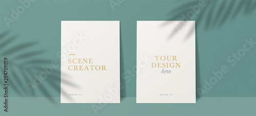 Scene Mockup. A4 format Mockups.  Shadow overlay effects. Leaf Shadows. Vector shadow silhouette effect
