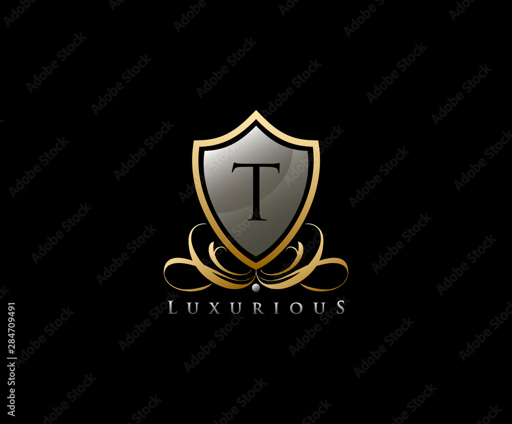 Luxury Golden Shield Logo with T Letter Luxury Golden Shield Logo with T Letter