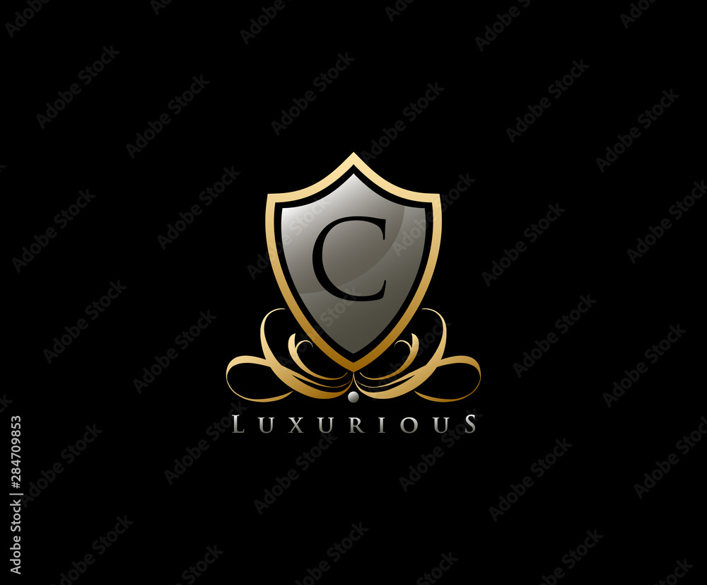Luxury Golden Shield Logo with C Letter Luxury Golden Shield Logo with C Letter