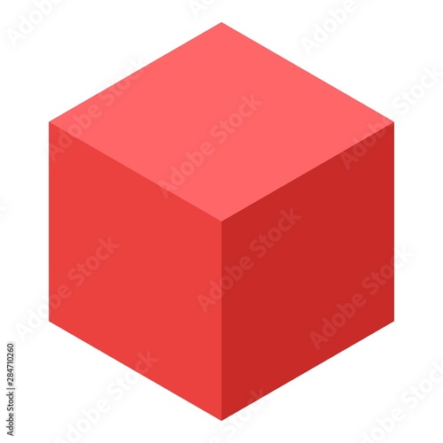 Red cube icon. Isometric of red cube vector icon for web design isolated on white background photo